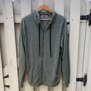 hoodiebuddie Olive Green Zip Hoodie with Built-in Aux Jack Earbuds.